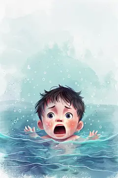AI数字艺术夏季防溺水插画