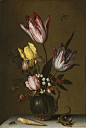 16世纪油画里的插花艺术。巴洛克风格画家Ambrosius Bosschaert(1587–1613年)，擅长各种花的创作，是该流派的领先代表性人物，色彩艳丽，笔调丰富，栩栩如生。