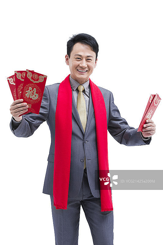 商务男士与新年红包图片素材