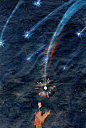 Tags: Anime, Botjira, Howl no Ugoku Shiro, Howl, Silhouette Face, Looking Up, Shooting Stars
