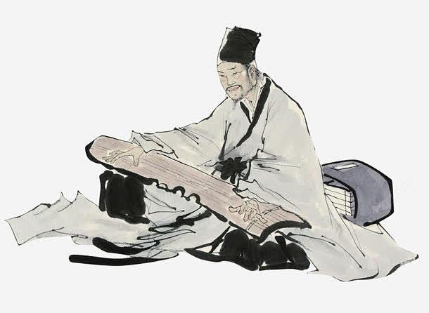古代诗人高清素材 弹琴 彩色 手绘 诗意 元素 免抠png 设计图片 免费下载