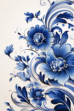 传统青花瓷纹样插画绘画
