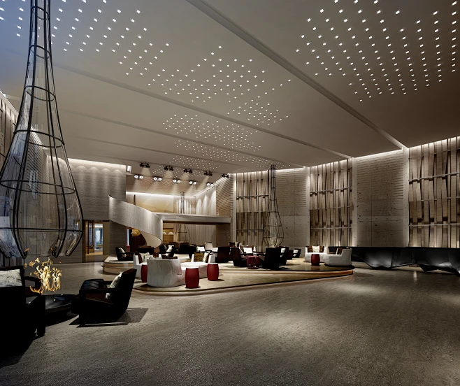 酒店大堂与公共空间装修设计图集丨高端酒店前台前厅会客区设计-花瓣网
