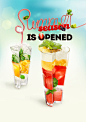 Special offer. Summer menu | PEOPLE'S bar : The main idea of the project is word "open". This menu was made in honor of the opening of summer season in the People's bar. All of the elements are "opened": sliced drinks and grill.