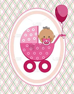 Baby, girl, African, postcard, pink lines, rhombus