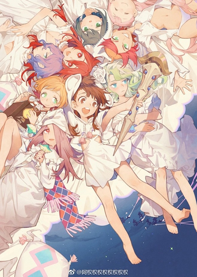 #小魔女学园# 解禁啦~~画了全员睡衣w...