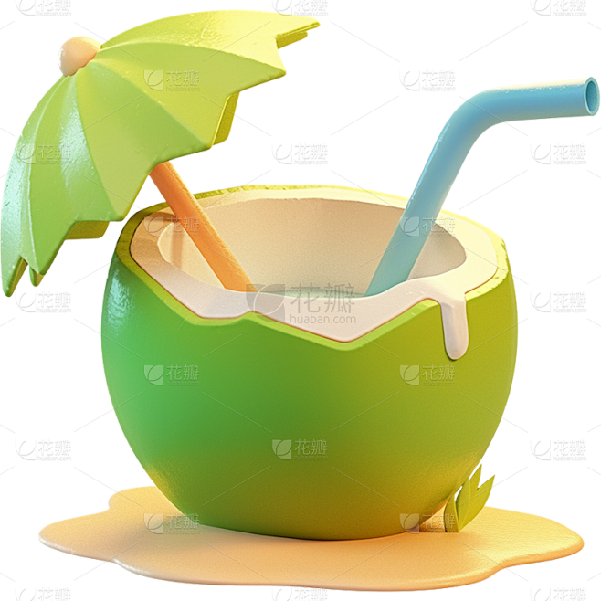 夏季果蔬通用3D创意椰子元素素材