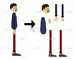 戴眼镜的卡通人物。角色已经准备好步态动画了。