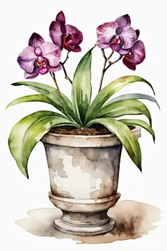 紫花植物兰花插画图片