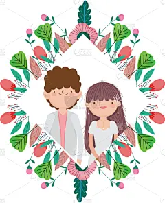 新娘,婚礼,伴侣,新郎,卡通,可爱的,华丽的,丈夫,花,问候