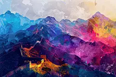 彩绘长城素材绘画图片