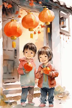 国潮中国风儿童水墨插画