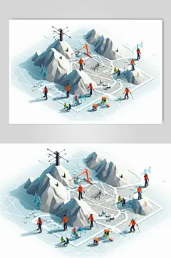 AI数字艺术扁平化多人运动场景插画