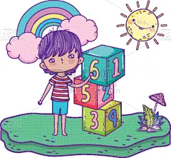男孩,田地,积木,可爱的,小的,儿童,童年,休闲活动,欢乐,草图