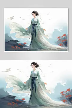 AI数字艺术新中式中国风美女人物插画-众图网