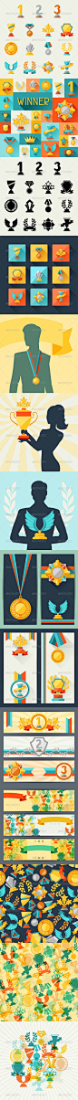 勋章/奖牌/排名-Trophy and Awards in Flat Design Style. - Sports/Activity Conceptual