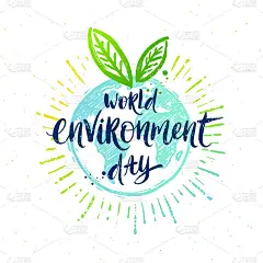世界环境日——手绘地球仪、绿叶和毛笔书法艺术。设计贺卡，横幅，海报，t恤印花。矢量插图。