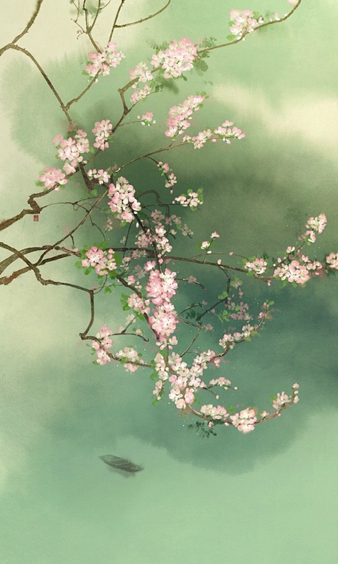 古风花插画风景人物森系手绘水彩涂鸦星空唯美意境背景二次元小清新