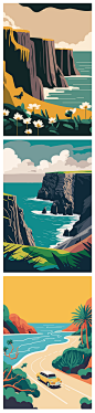 手绘自然旅行风景扁平化森林山脉山川湖泊插画AI矢量插图素材 (4)