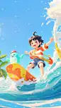 夏天软3D人物泳池玩水场景背景