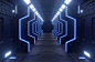 Tunnel spaceship black and blue  interior ,corridor Premium Photo