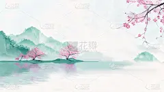 中国风通用春绿色古风山水背景场景图片素材