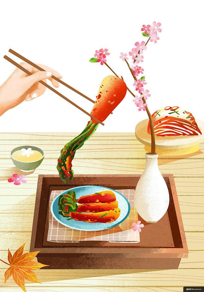 美食 手绘 萝卜泡菜 水彩插画 模库优选