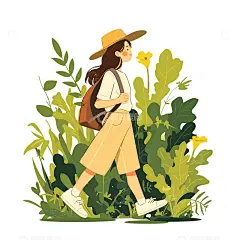 春游踏青的女孩子插画高清模板免费下载-趣麦麦图