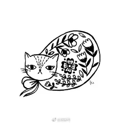 各种形态的猫咪黑白手绘插画（第三辑）~   作者：Flora Waycott ​ ​​​​