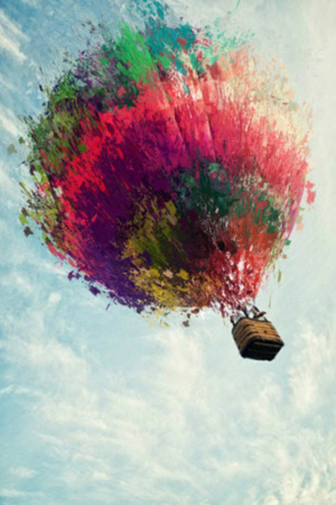 热气球水彩丙烯油画彩色创意