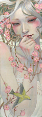 油画：少女与花的朦胧诗。来自日系画师平野实穗。