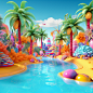 a tropicale 3D high color background summer water festival edition