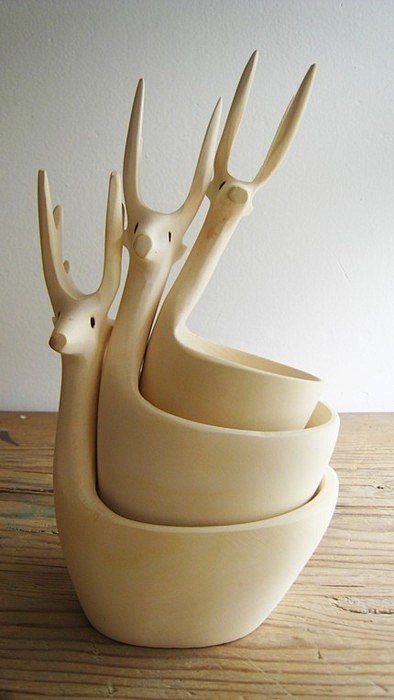 HandCarved Deer Bowl...