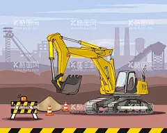 建筑工地  - 源文件下载【酷图网】建筑工地,挖掘机,儿童插画,建筑师,工程师,