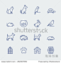 简笔动物猫狗鱼兔鸟鼠乌龟刺猬Pets related icon set in thin line style