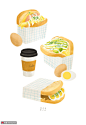 鸡蛋咖啡三明治快餐食品美食插画 食品插画 风味小吃