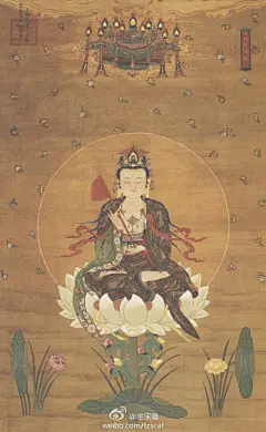 水陆画常精进菩萨像 首都博物馆藏 明万历己酉年（万历三十七年）李太后敕造水陆画， 明宫廷敕造水陆画作品，可能是宫廷征召画师绘制。 题记：大明万历己酉年慈圣皇太后绘造，印文：慈圣宣文明肃贞寿端献皇太后宝。——万历生母李氏好佛，称为九莲圣母，九莲菩萨。