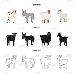 厨房,图标,可爱的,农业,食品,骡子,牛,山羊,设计