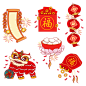 新春喜庆贴纸矢量图元旦新年