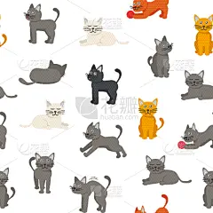 斑纹猫,四方连续纹样,卡通,可爱的,商务,灰色,壁纸,哺乳纲,坐,站