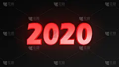 2020红色书写黑色背景- 3D渲染插图