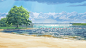 Anime 1920x1080 ArseniXC Everlasting Summer VN beach sea clouds trees artwork