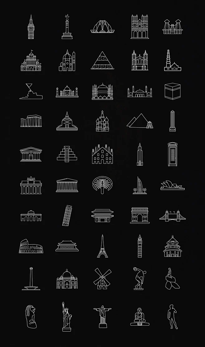 世界名胜古迹旅游景点城市城堡线性图标icon矢量设计素材PPT图标-淘宝网-花瓣网
