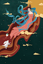 中国古代神话传说嫦娥奔月女娲补天传统手绘插画PSD海报设计素材【源文件可下载】