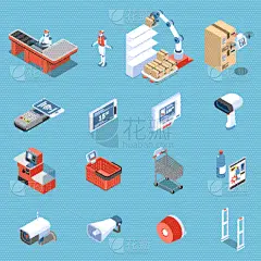 超级市场,计算机图标,未来,技术,全科医师,三维图形,顺序,监视,写实,卸货
