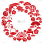 日本庆祝新年的幸运符被安排成一个圆圈的形状。