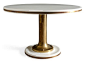 This beautiful table was inspired by life on the sea. The wooden top has elegant nickel or brass banding and sits atop a simple pedestal. Available with an oval or rectangular top, this table can be easily extended if required.