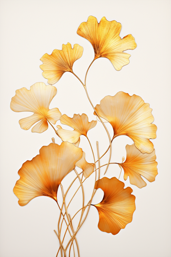 金黄色树叶中国风金箔银杏叶秋季元素插画