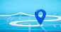 Premium Photo | Road map of blue location pin icon symbol or gps travel route navigation marker and transportation place pointer direction street sign on city background with transport destination way. 3d render.