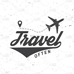 旅行常用徽章，标志，旅行灵感引用飞机剪影。矢量插图。旅行海报排版的动机。